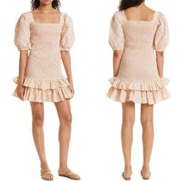 ByTiMo Smocked Poplin Floral Print Puff Sleeve Mini Dress Size M NWT $400 - Picture 1 of 5
